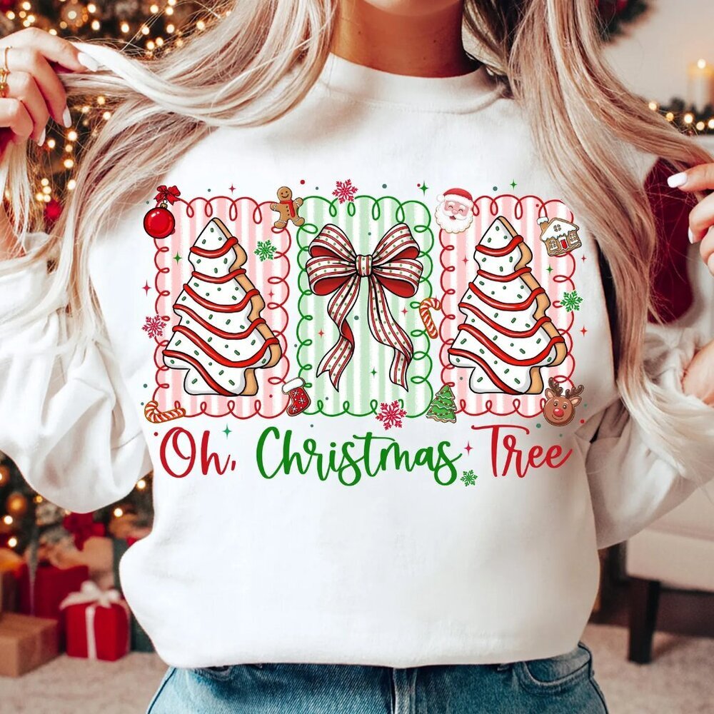 Oh Christmas Tree, Coquette Christmas Tree Cake, Floral Preppy Christmas Shir 05